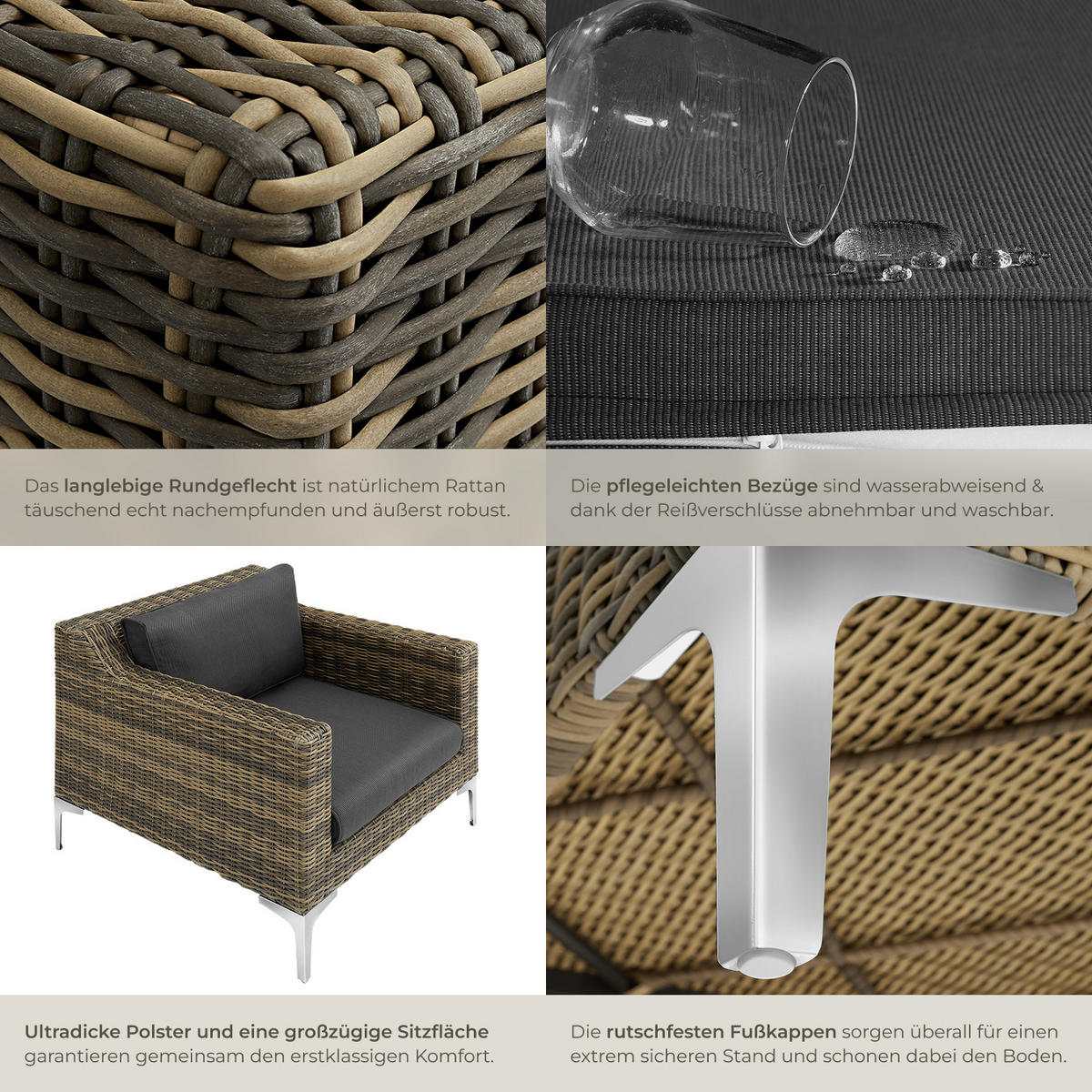 GARTEN-LOUNGE-SET Villanova,kein Aufbau,anthrazit-meliert - Anthrazit, Kunststoff - tectake
