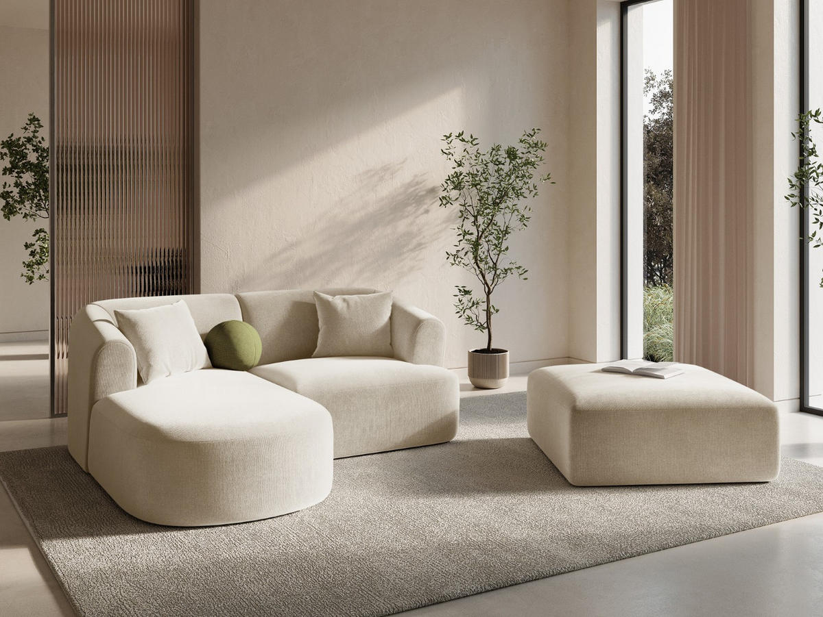 MODULARES-ECKSOFA links Campi aus Samt leichtes beige 3 Sitzplätze - Creme, Textil (156/180cm) - Cosmopolitan Design