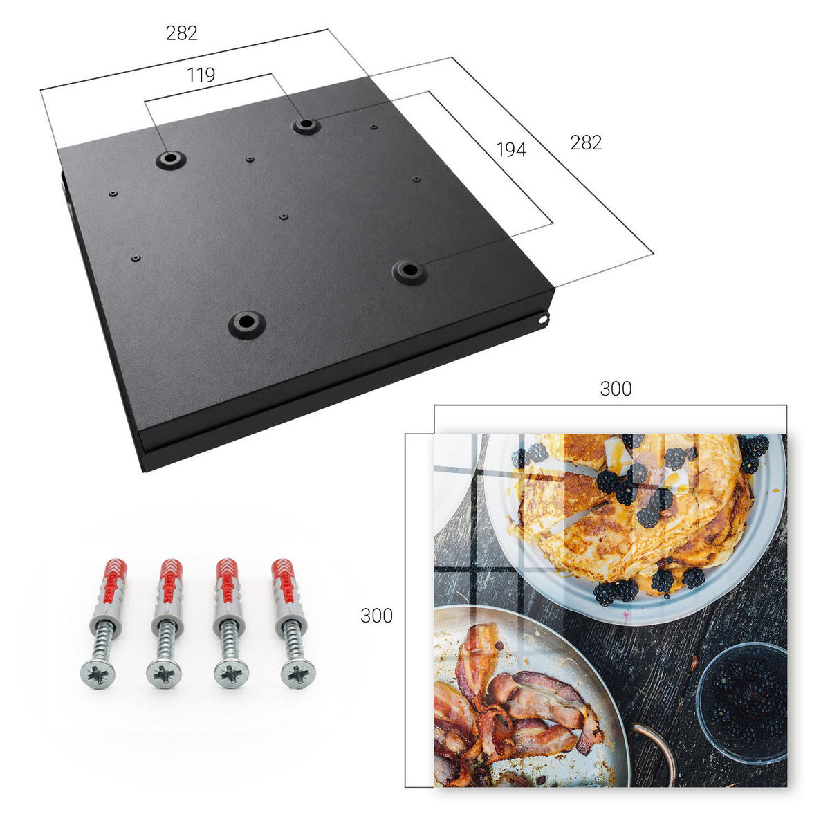 SCHLÜSSELBOX Schwarz 30x30 cm- Türöffnung nach rechts - Hausgemachtes Frühstück - Braun, Metall (30/30/5cm) - TULUP