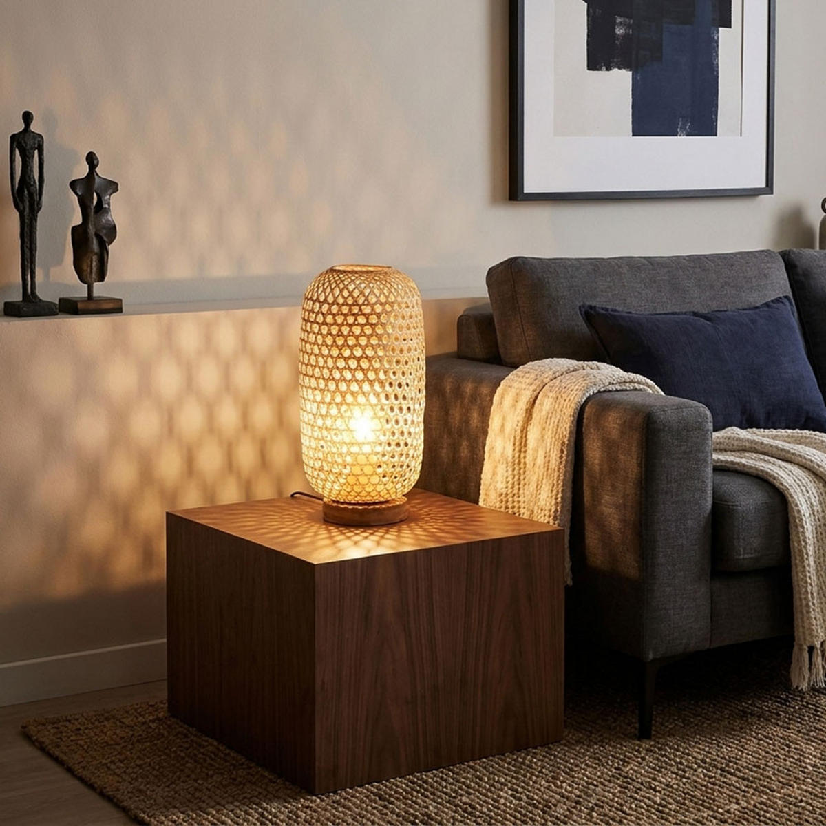 LED TISCHLEUCHTE Bambusoptik Braun - Braun, Holz (22/22/46cm) - Globo Lighting