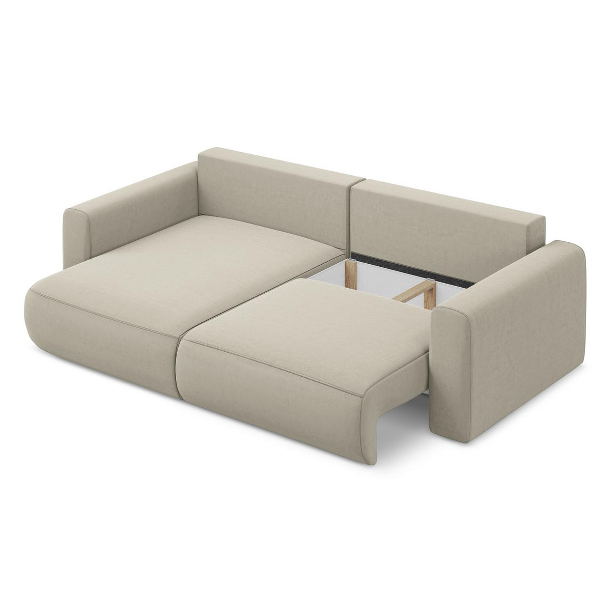 ECKSOFA mit Schlaffunktion Samt Stoff Creme - Perlmutt/Creme, Kunststoff/Textil (149/240cm) - LaMiaSofa