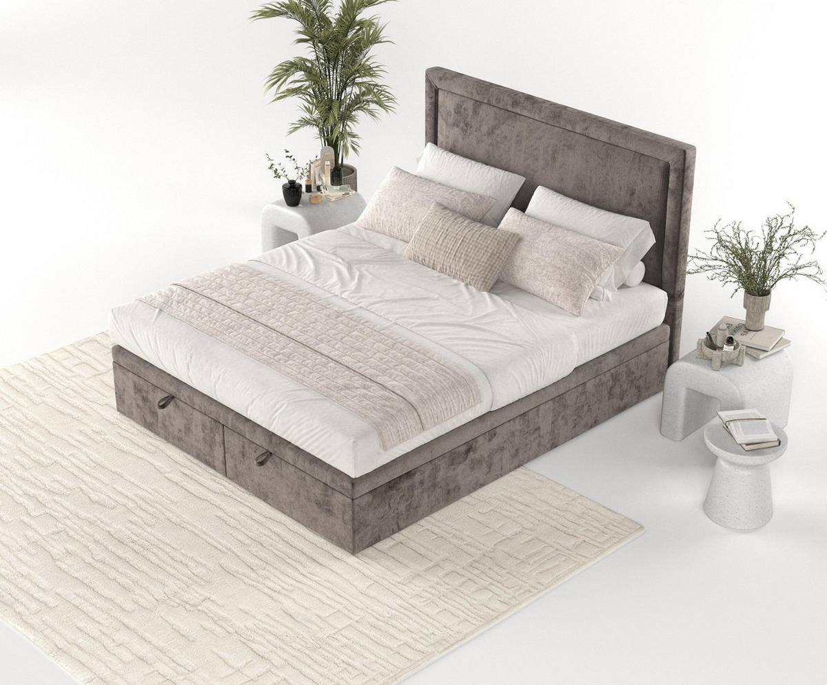 POLSTERBETT Salma mit Stauraum 140/200 cm Braun im Lotta Stoff - Schwarz/Braun, Holz/Holzwerkstoff (140/200cm) - AltaBeds