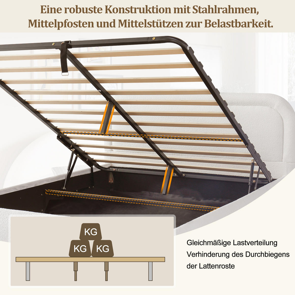 POLSTERBETT 160/200 cm in Weiß mit Bettkasten - Weiß, Holzwerkstoff/Textil (160/200cm) - WISHDOR