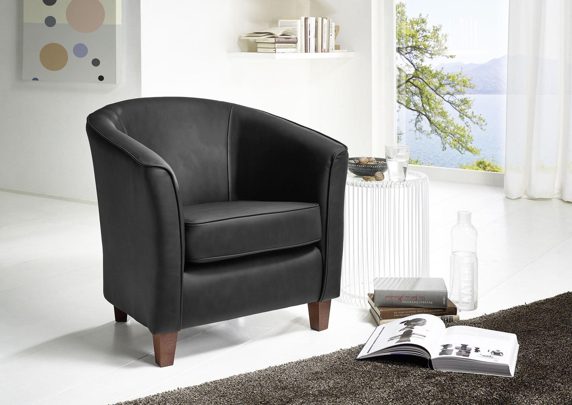 SESSEL Karine Bezug pigmentiertes Nappaleder Buche nussbaum dunkel / schwarz - Schwarz, Kunststoff (70/74/70cm) - 58aufmkessel