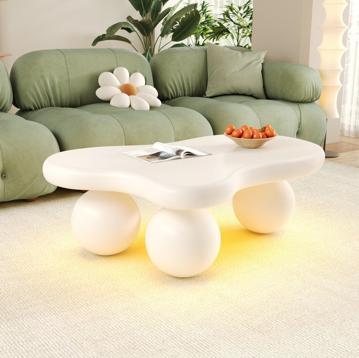 COUCHTISCH 95/62,5 cm in Wolkenform mit LED-Beleuchtung - Weiß, Holzwerkstoff (95/62.5/32cm) - BEAOK