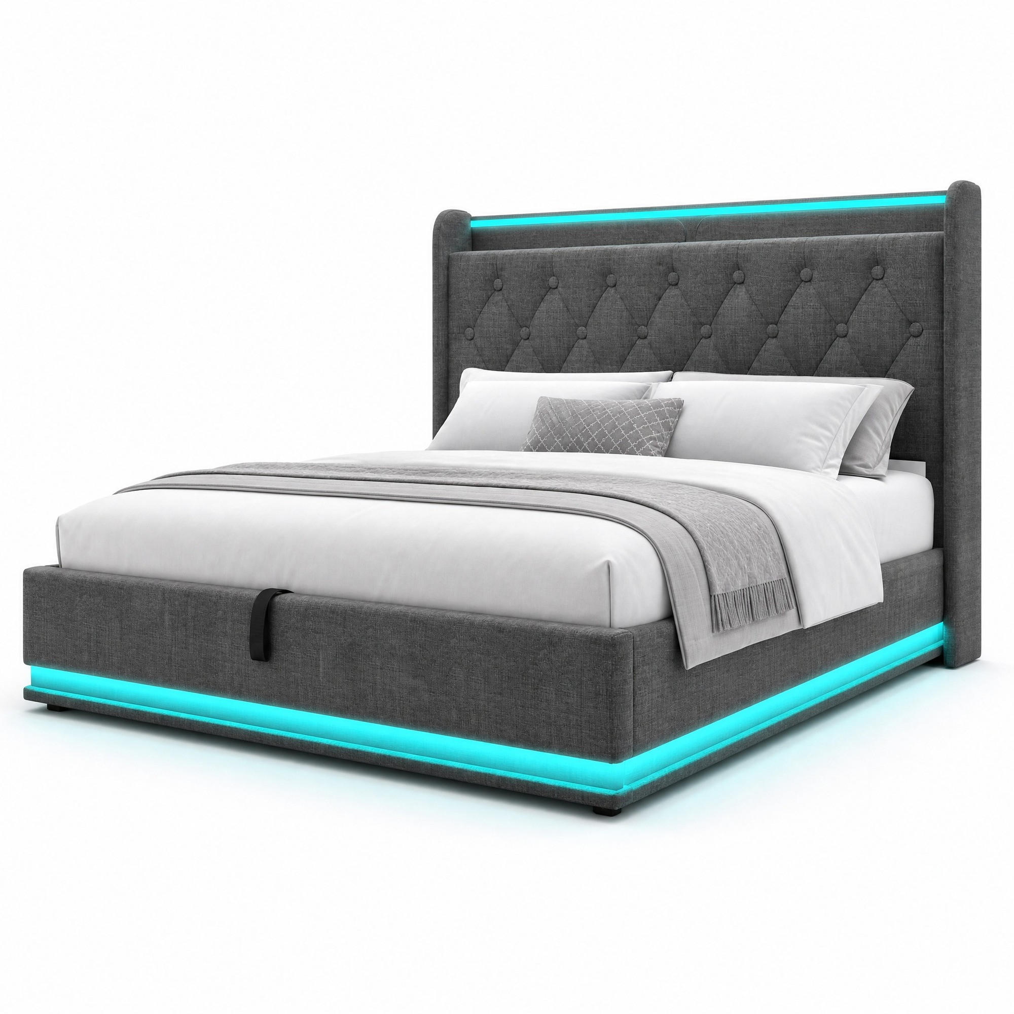 POLSTERBETT 180/200 mit LED, Stauraum und USB Typ-C in Grau - Grau, Holzwerkstoff/Textil (180/200cm) - EVRYAE