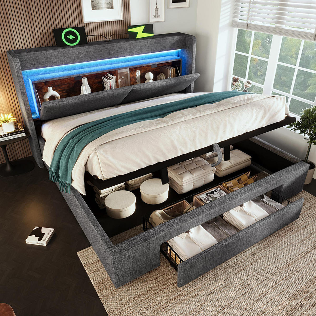 POLSTERBETT 140x200cm in Grau Leinen,ohne Matratze - Grau, Textil (140/200cm)