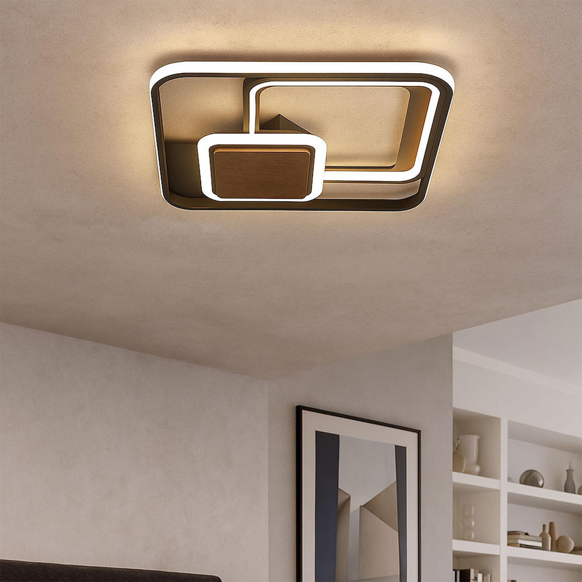 LED DECKENLEUCHTE Holz Dunkelbraun Grau - Grau, Holz (50/50/8cm) - Globo Lighting