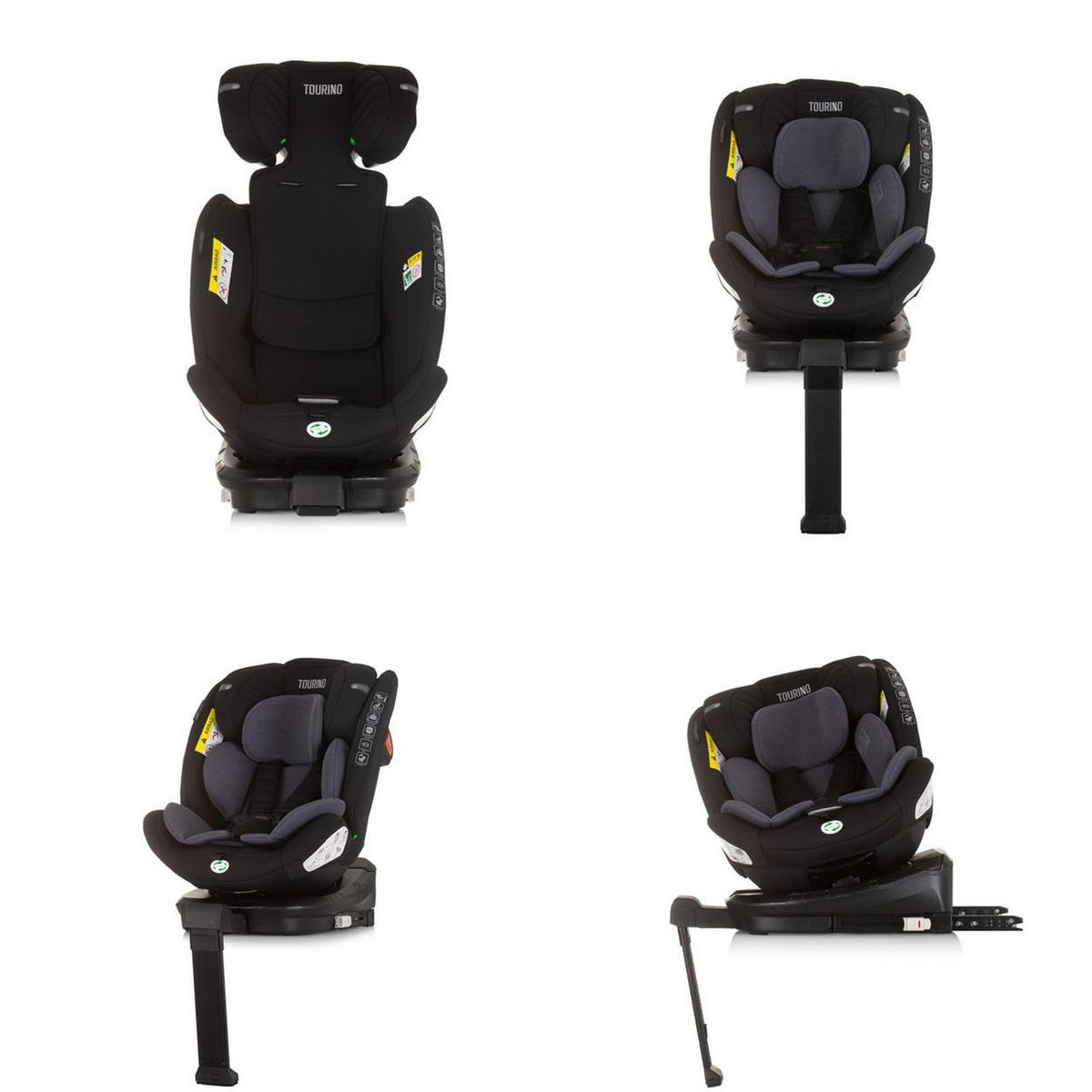 KINDERSITZ Tourino i-Size (40-150cm) schwarz/grau Isofix, höhenverstellbar, Stützbein, drehbar - Schwarz, Kunststoff (46/78/49cm) - Chipolino