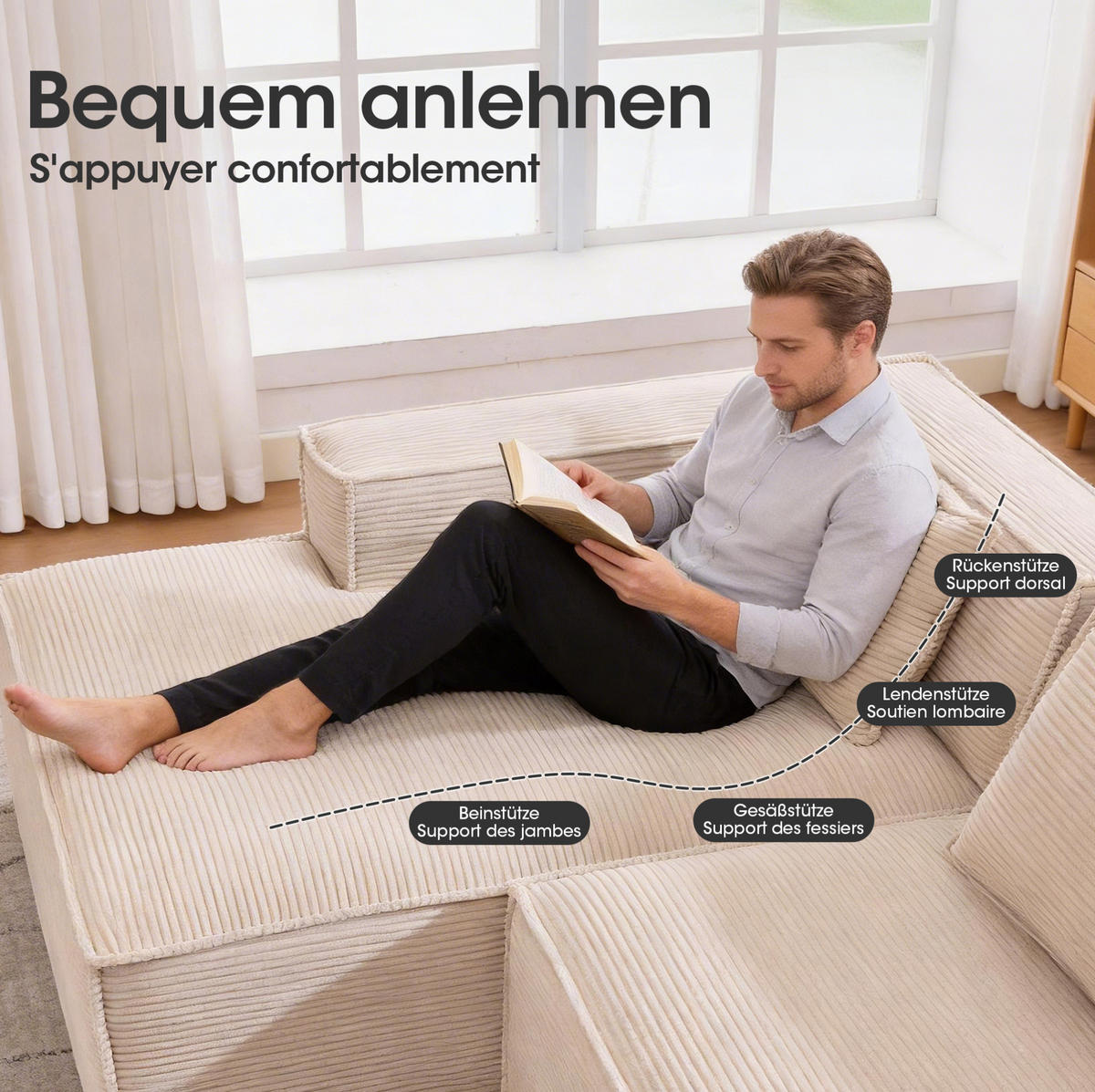 3-SITZER-SOFA aus Polyester 235 cm Khaki mit elastischer Federkern-Polsterung und pflegeleichtem Bezug - Beige, Textil (235/70/129cm) - Modfu