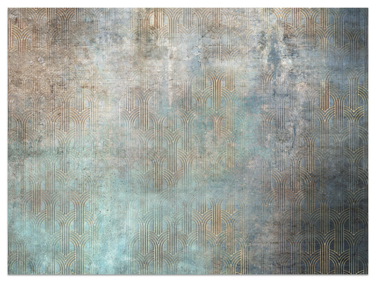 FOTOTAPETE für Wohnzimmer Abstrakter Bogen Mural Geometrie 450x315 - Türkis/Beige, Papier (450/315cm) - Muralo