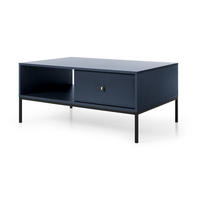 COUCHTISCH 100 mit Schublade Monti, Marineblau + Schwarz - Schwarz/Dunkelblau, Holz/Metall (68/104/46cm) - Emporius