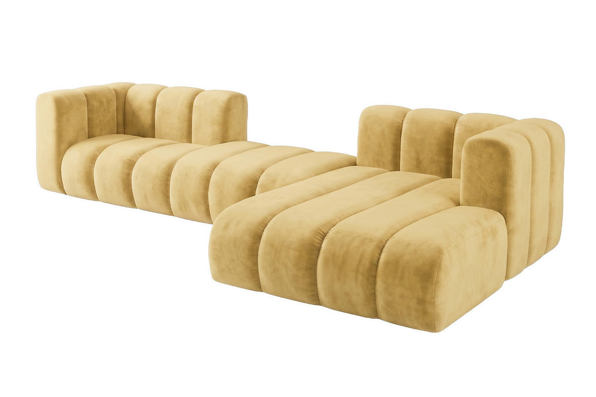 ECKSOFA Modulares In L-Form, Velvet-Stoff Riviera, Buttergelb, Rechts, GRAND 319 cm - Hellgelb, Holz (319/175cm) - Kaiser Möbel