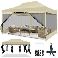 FALTPAVILLON 3 x 4,5 m Khaki Wasserdicht mit Moskitonetz - Olivgrün, Textil (300/335/450cm)