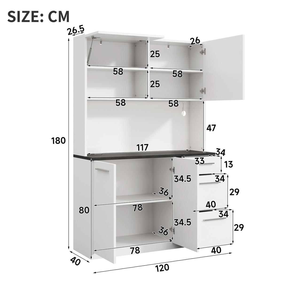 BUFFETSCHRANK 120x40x180cm LED Steckdose USB Weiß - Weiß, Holzwerkstoff (120/180/40cm) - FLIEKS
