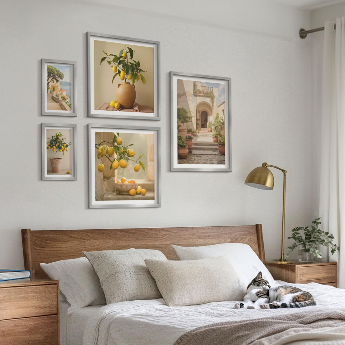 BILDER SET 5er Set - 50x50 cm & 20x30 cm & 40x60 cm Silberner Rahmen - Frische, farbenfrohe Zitrusfrüchte - Silberfarben, Kunststoff (40/60cm) - TULUP