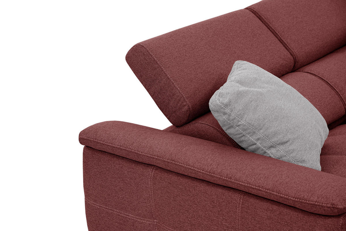 SOFA PLAUEN 3-Sitzer mit 2 Relaxfunktionen, bordeaux - Bordeaux/Silberfarben, Holzwerkstoff/Textil (214/83/105cm) - Courtois Laville