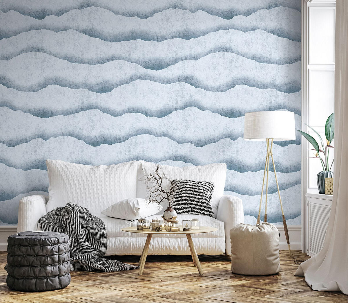 FOTOTAPETE Marmor-Optik 212 x 280 cm - Blau, Papier (212/280cm) - Sanders & Sanders