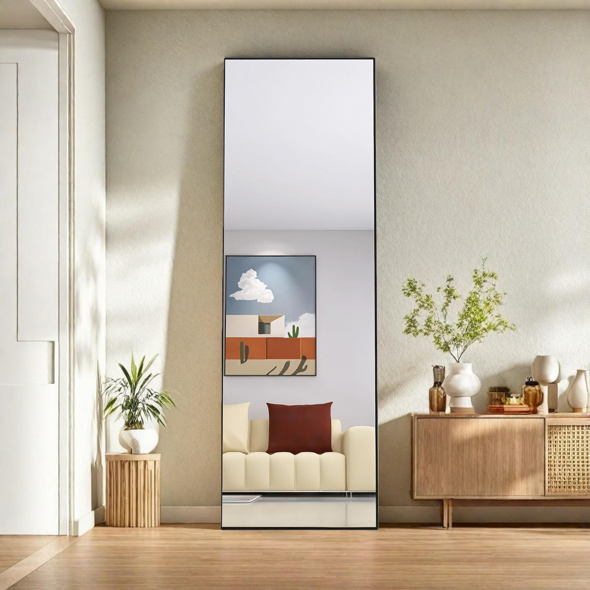 GANZKÖRPIERSPIEGEL 162x53 cm Rechteck Schwarz Aluminium Freistehend - Schwarz, Glas (2/162/53cm) - SHOPENTRA