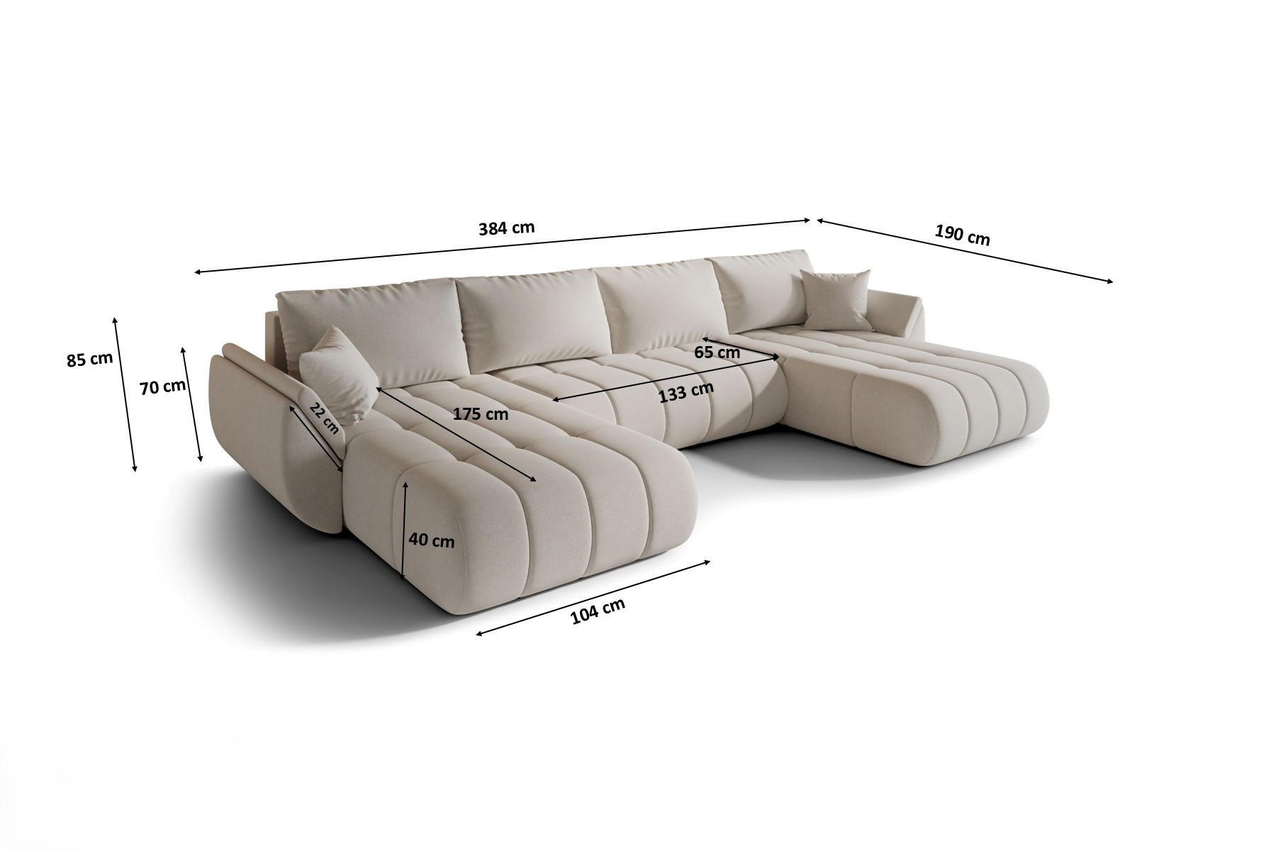 Thumbnail - Kaiser Möbel Ecksofa, Beige, Holz, 384x190 cm, Wohnzimmer, Sofas & Couches, Wohnlandschaften, Ecksofas