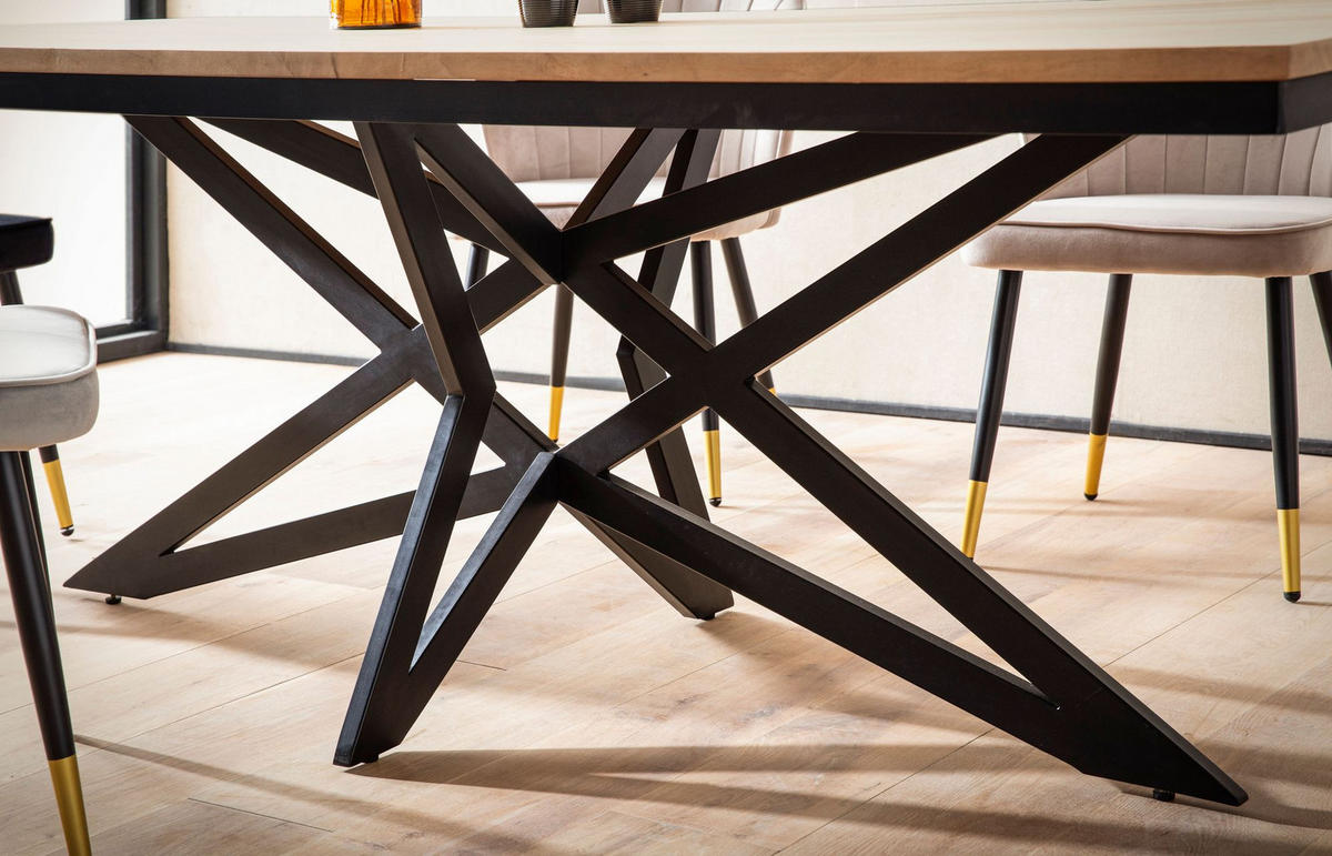 ESSZIMMERTISCH – Akazie Massivholz Metall 200x100x77 cm Sterngestell - Schwarz/Akaziefarben, Holz/Metall (100/200/77cm) - KADIMA DESIGN