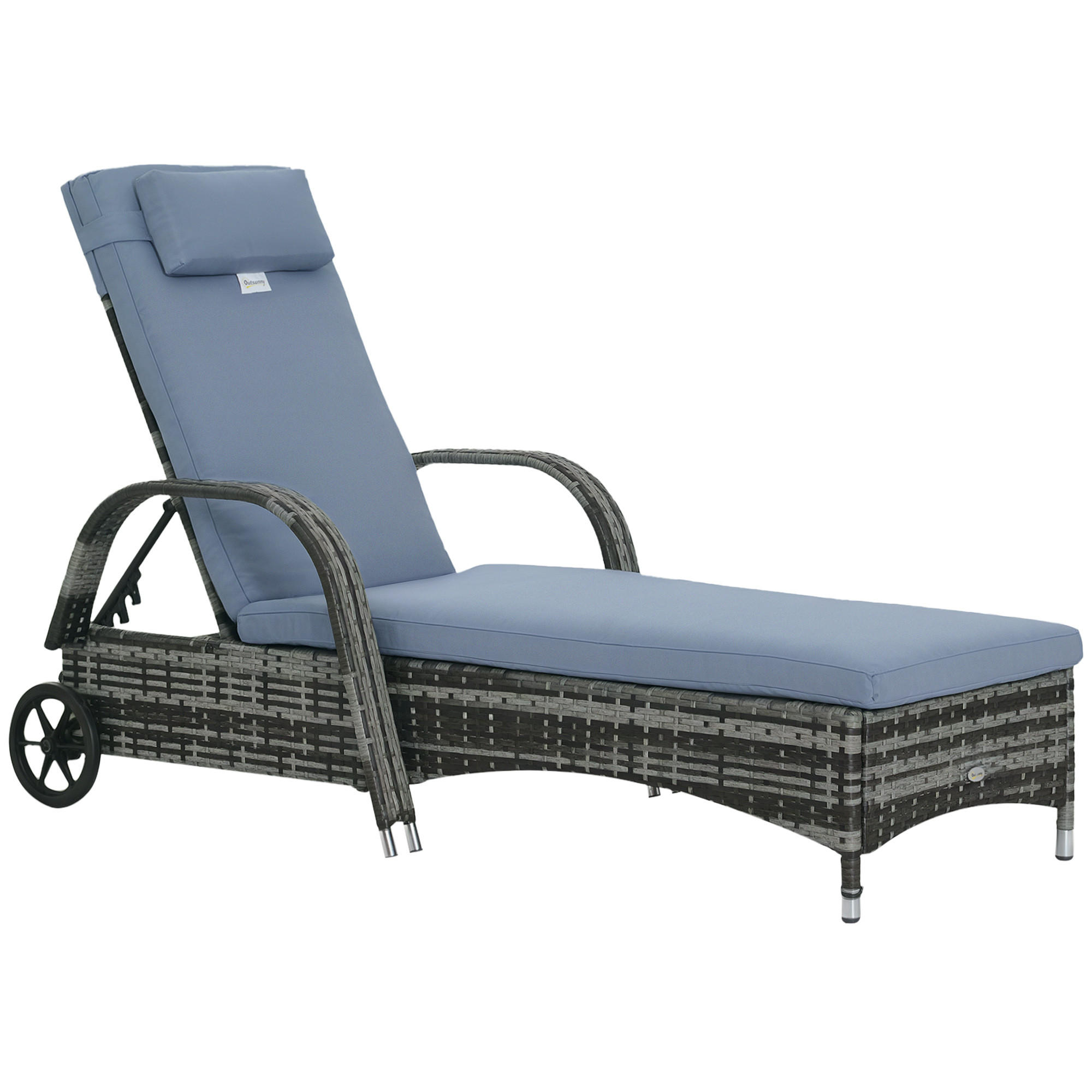 GARTENLIEGE DE-06668 verstellbar, mit Auflage, Polyrattan Grau - Blau/Grau, Kunststoff/Metall (73/103/200cm) - ComfortXL