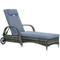 GARTENLIEGE DE-06668 verstellbar, mit Auflage, Polyrattan Grau - Blau/Grau, Kunststoff/Metall (73/103/200cm) - ComfortXL