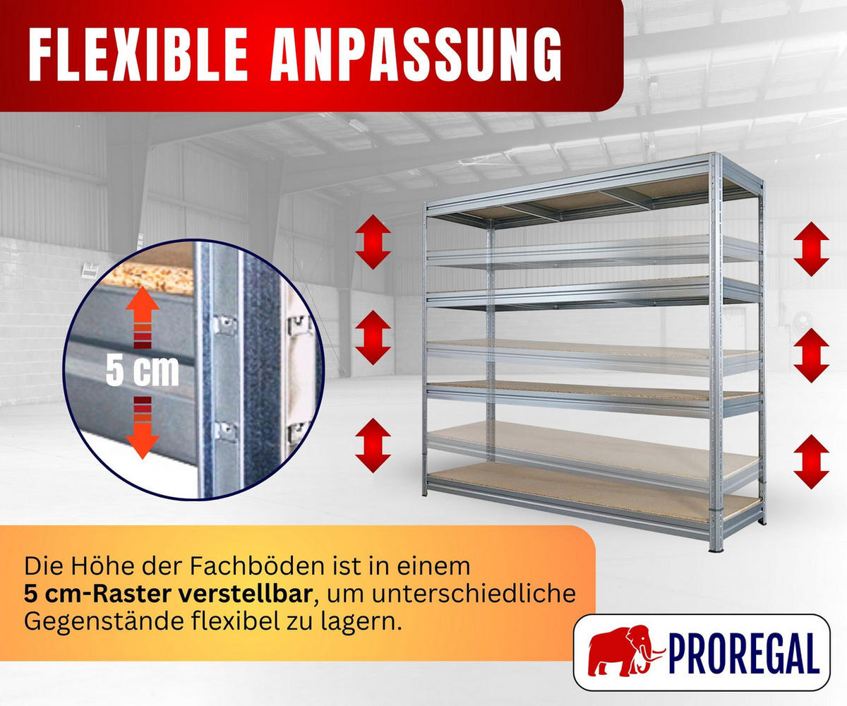 SCHWERLASTREGAL Dino 180x200x60cm Spanplatten-Ebenen Verzinkt - Silberfarben, Metall (200/180/60cm) - PROREGAL