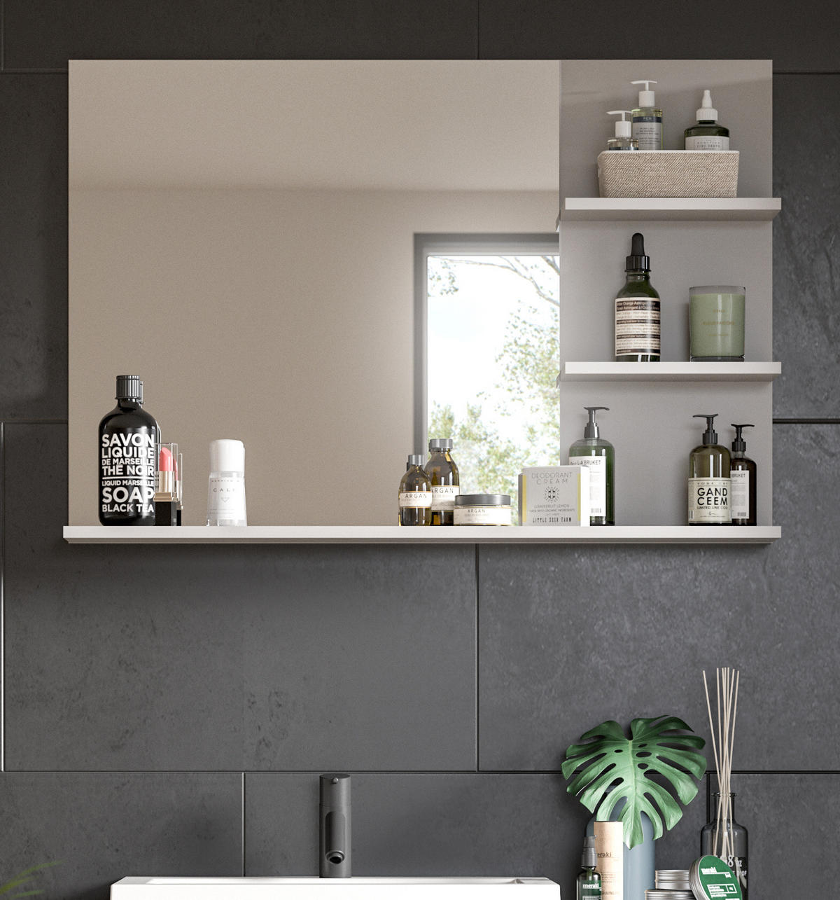 BADSPIEGEL grau 100 cm, Wandspiegel mit Ablage - Grau, Glas/Holzwerkstoff (100/69/16cm) - Inn.Furn