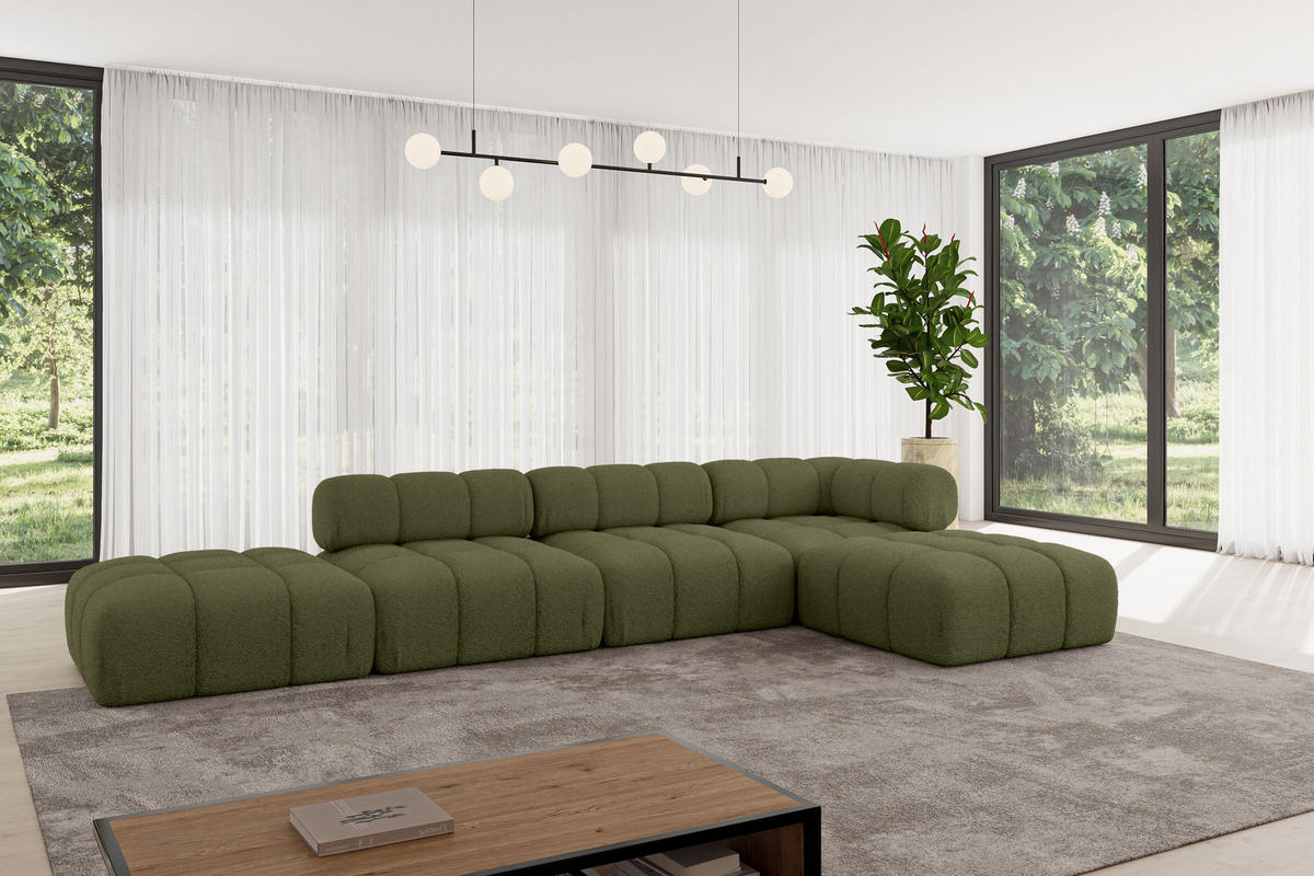 ECKSOFA modulares Sofa Kerru-L2 - 380x190x70 cm Grün Bouclé - Grün, Holzwerkstoff/Textil (380/190cm) - ALTDECOR