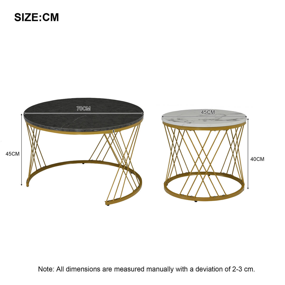 COUCHTISCH aus MDF Ø70/40x45x45 cm in Grau mit Nesting-Design, 2er-Set - Grau, Holzwerkstoff (70/70/45cm) - Modfu