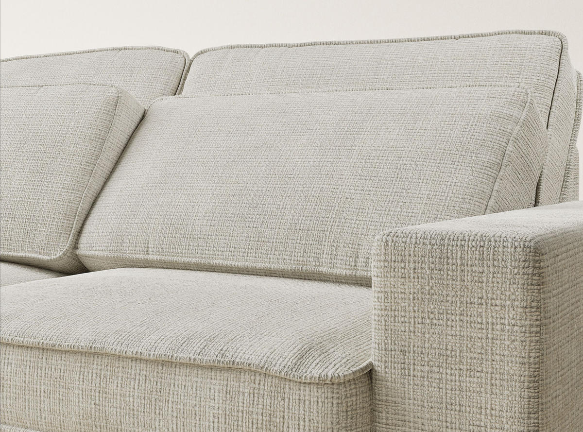 ECKSOFA Kirou Beige grau Chenille-Stoff - Links Seite - Greige/Schwarz, Holz/Holzwerkstoff (225/311cm) - Maison de Reve