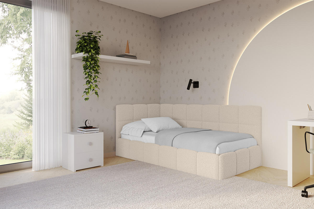 EINZELBETT Jugendbett mit Bettkasten Rechts, ohne Matratze - LIVY 80x200 Dunkelbeige - Mokka, Holzwerkstoff/Textil (80/200cm) - ALTDECOR