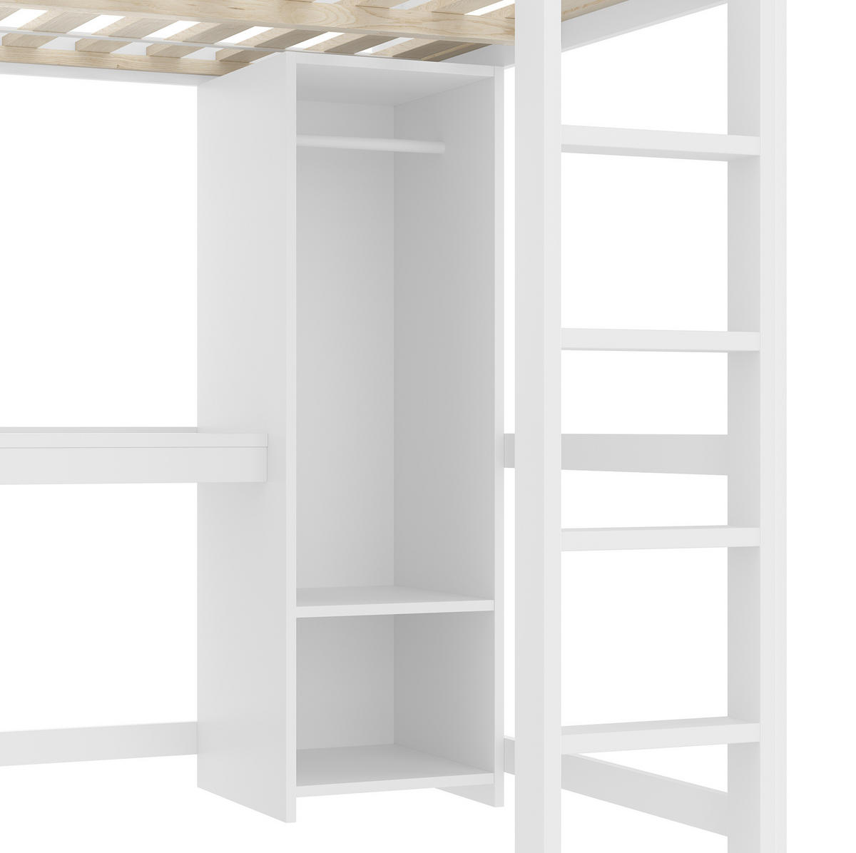 HOCHBETT 140/200 cm in Weiß mit Schreibtisch und Kleiderschrank - Weiß, Holz (140/200cm) - Flora Grace