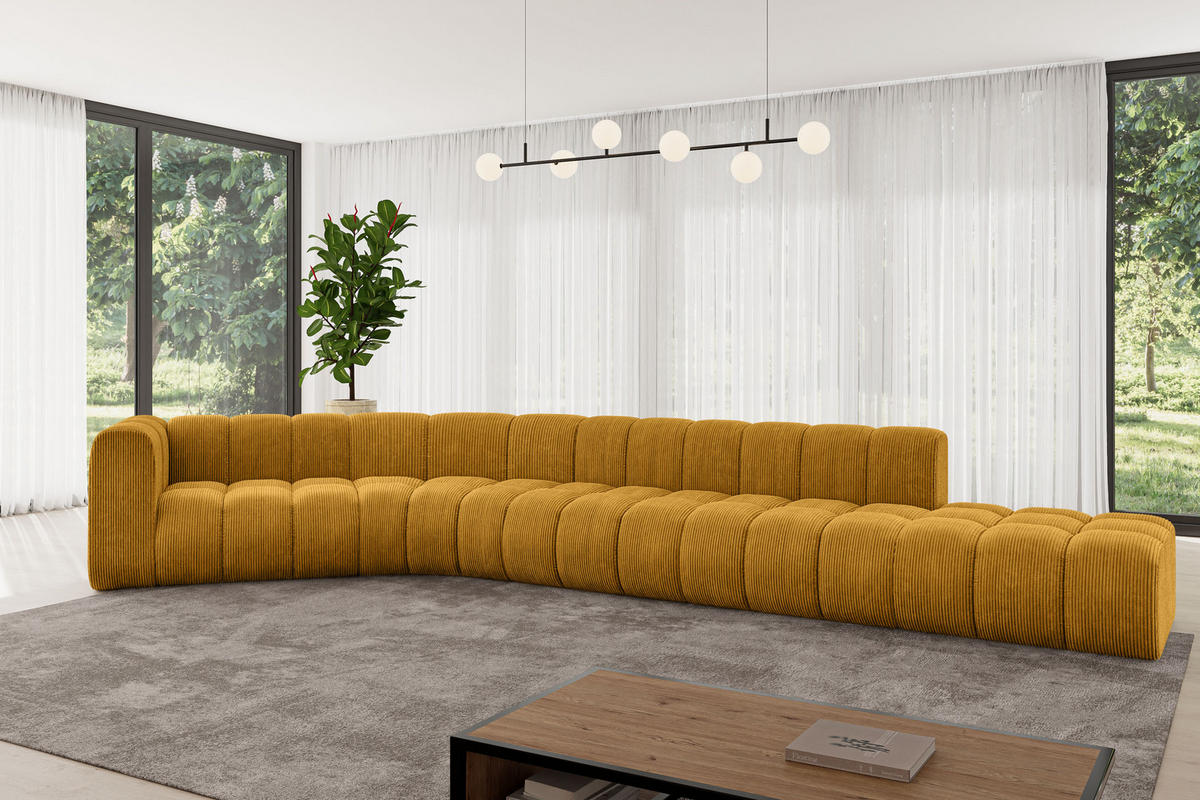 ECKSOFA modulares Sofa Tilmo-L2 - 490x194x70 cm Senfgelb - Currygelb, Holzwerkstoff/Textil (490/194cm) - ALTDECOR