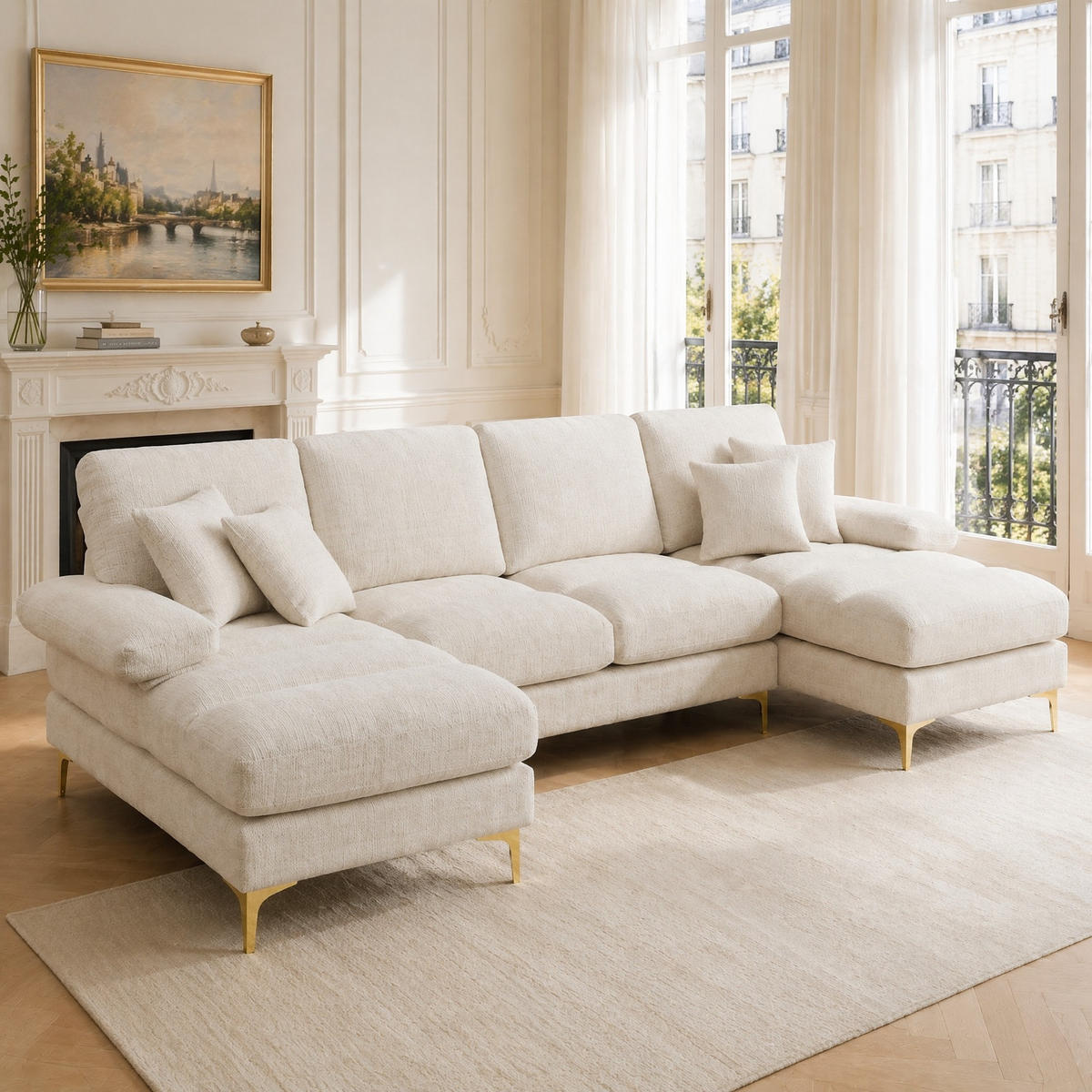 ECKSOFA mit Liegefunktion und Chenille Bezug - Beige, Textil (272/56cm) - EVRYAE