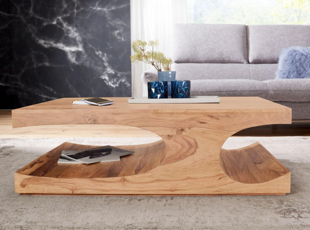 COUCHTISCH Massivholz mit zwei Ablagefächern, handgefertigt und pflegeleicht, Beige 118x70x38 cm - Beige, Holz (70/118/38cm) - KADIMA DESIGN