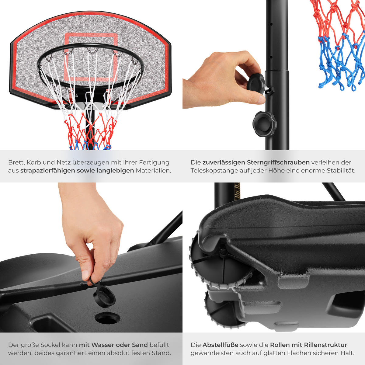 BASKETBALLKORB Harlem,rollbar,schwarz - Schwarz, Metall (71/122cm) - tectake
