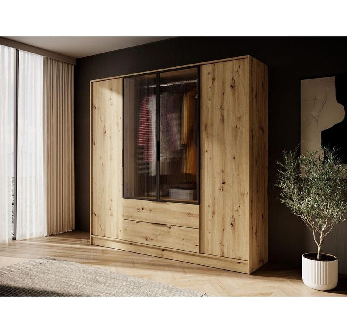 KLEIDERSCHRANK – 206 cm – Kelly – Eiche – KS-GEN0270 - Eiche Artisan, Holzwerkstoff (206/200/51cm) - hi-markt