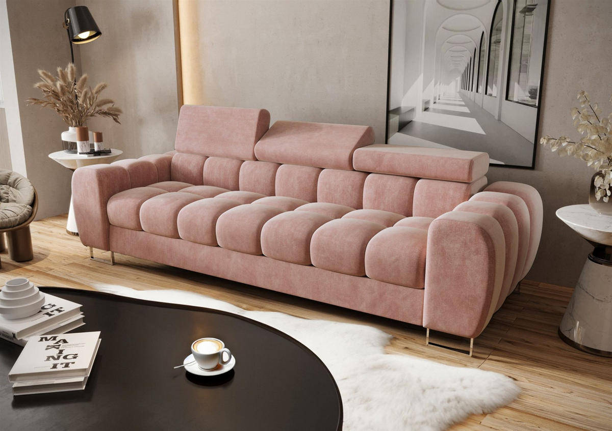SOFA 3-sitzer Bastien In Stoff Terra - Rosa, Holzwerkstoff/Textil (265/95/97cm) - Fun Möbel
