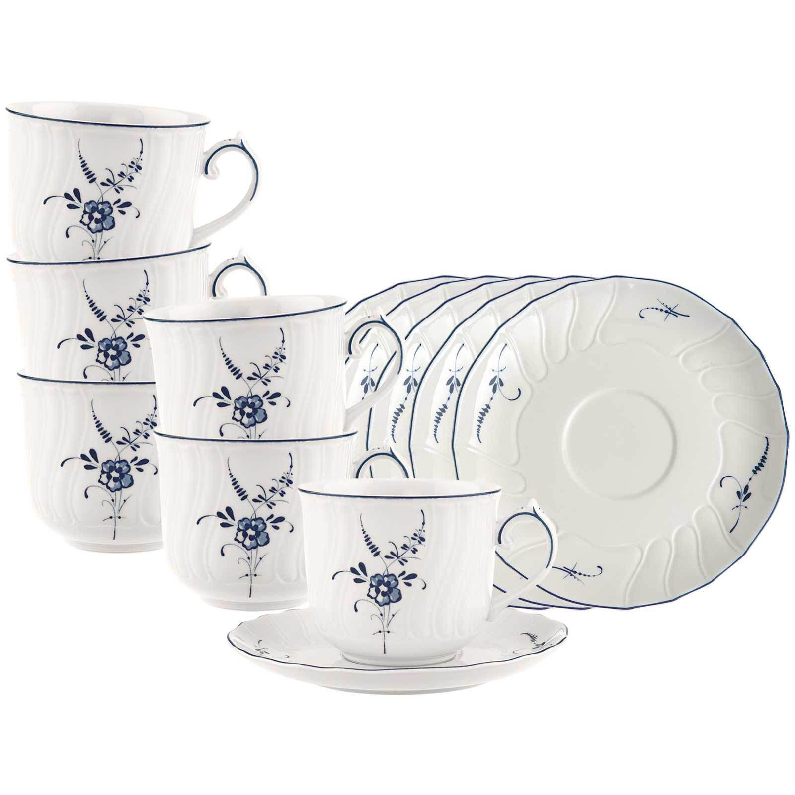 FRÜHSTÜCKSTASSEN MIT UNTERTASSEN Vieux Luxembourg weiß-blau 240 ml 6er Set - Blau/Weiß, Keramik (240L) - Villeroy & Boch