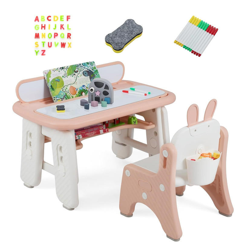 KINDERTISCH mit Stuhl rosa(2-tlg) - Pink, Kunststoff (80/40/50cm) - COSTWAY