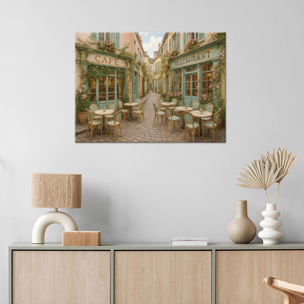 LEINWANDBILD Paris Restaurant Café im Boho Stil 120x80cm - Beige, Textil (120/80cm) - Feeby