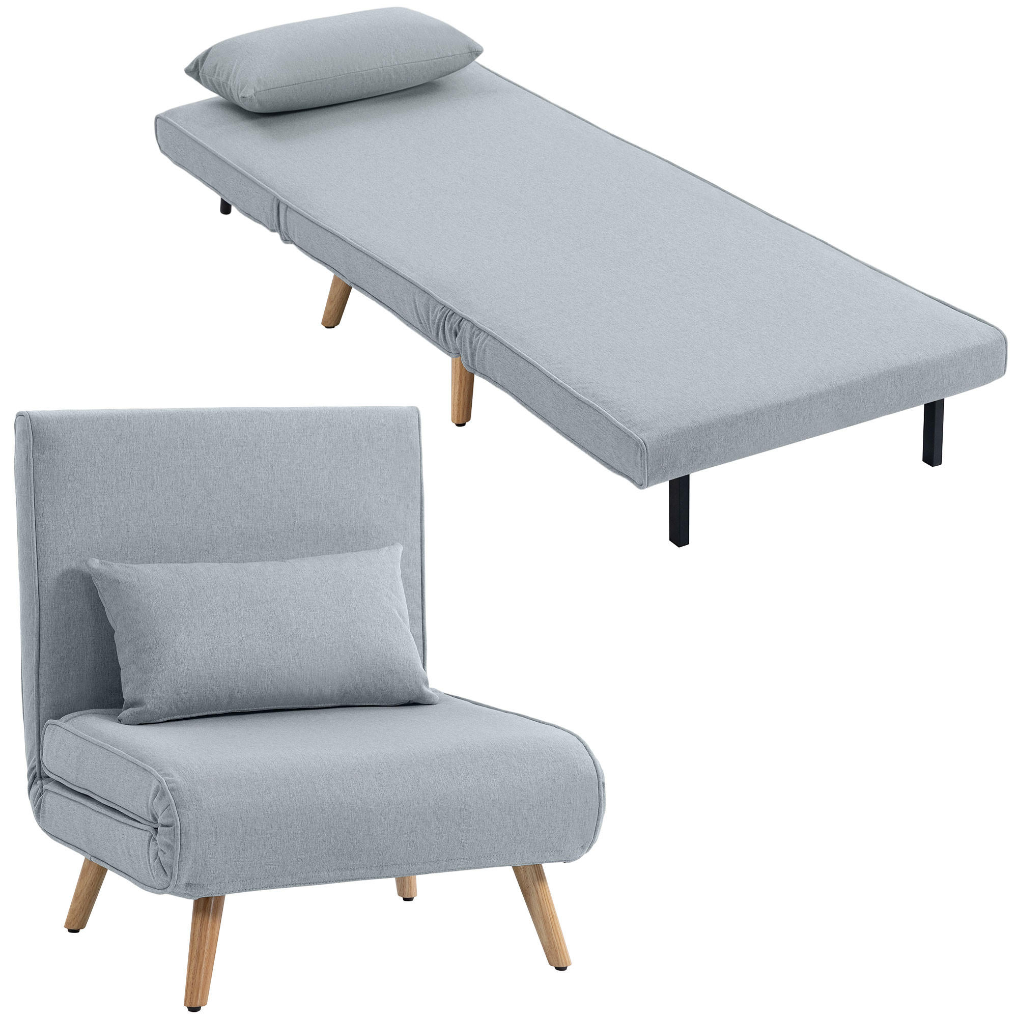 SCHLAFSESSEL 3-in-1 DE-14659 5-stufig verstellbar mit Kissen Grau - Grau, Textil (72/85/75cm) - ComfortXL