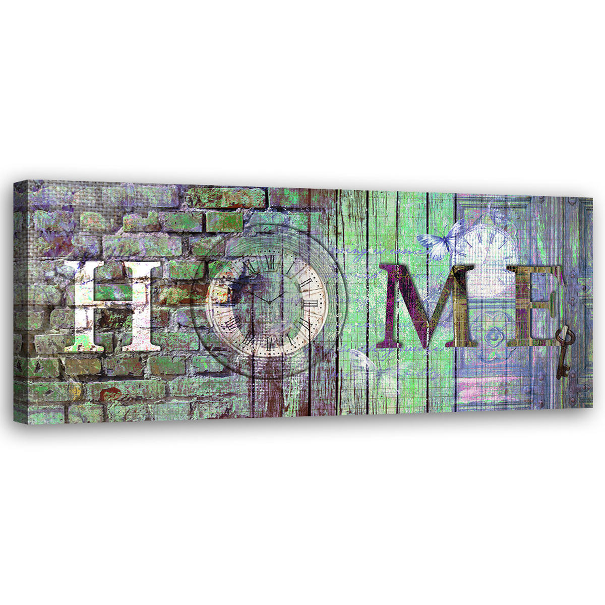 WANDBILD grüne wand home schriftzug - Blau, Textil (90/30cm) - Feeby