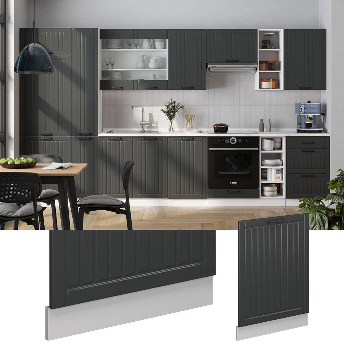 GESCHIRRSPÜLBLENDE Fame-Line Anthrazit Landhaus 60 cm , AP Eiche - Anthrazit/Weiß, Holzwerkstoff (60/81.8/1.6cm) - Vicco