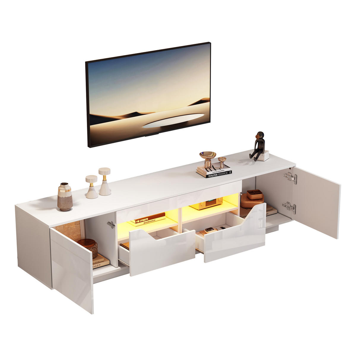 TV-ELEMENT180X40X45CM Weiß-Hochglanz LED-Beleuchtung für 75-Zoll-Fernseher - Weiß, Holz (48.79/26.19/65cm) - Raelunyi