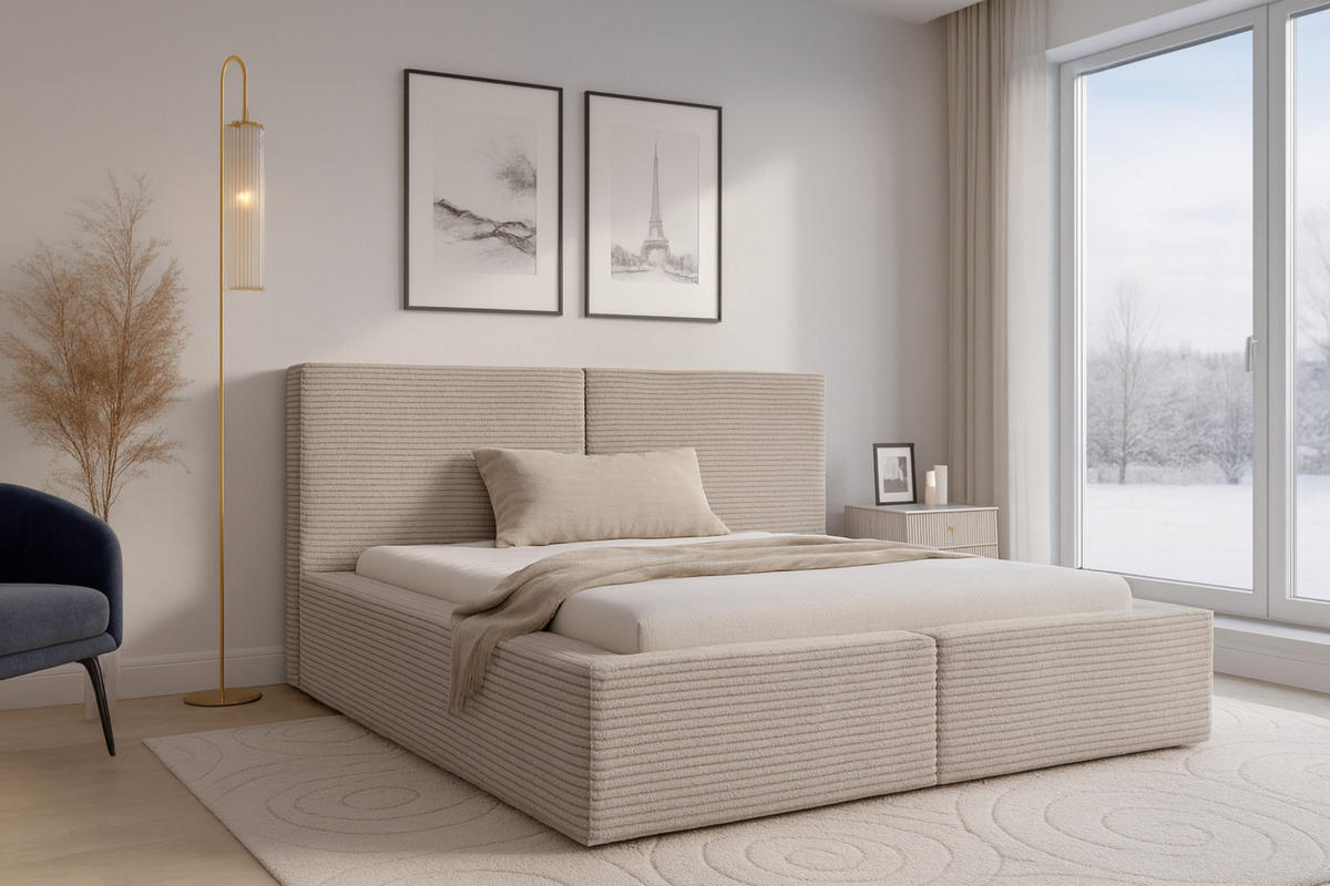 POLSTERBETT BERNO 140/200 in Cord Beige - Beige, Holz/Holzwerkstoff (140/200cm) - Deine Möbel 24