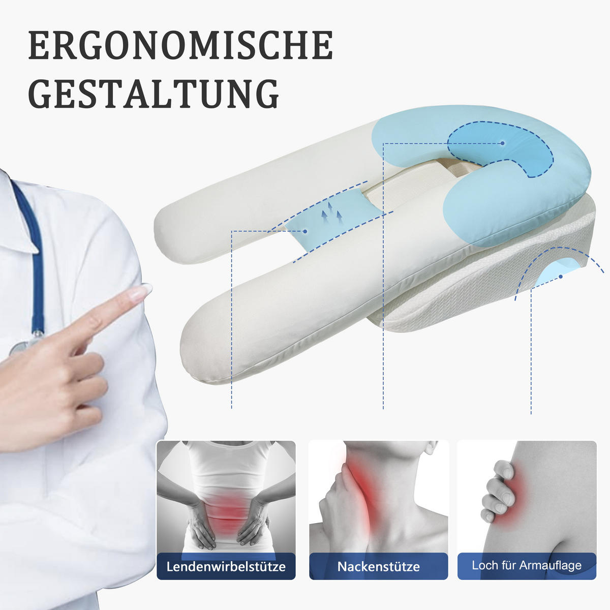 KISSEN mit Armloch 31078 - Weiß, Textil (116/76cm) - Vercart