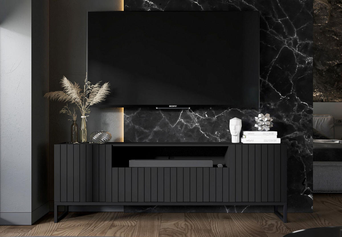 TV-SCHRANK Elpis2 Schwarz Matt mit Metallrahmen Glamour 150 cm - Schwarz, Holzwerkstoff/Metall (150/51.5/36.5cm) - Meble Lindner